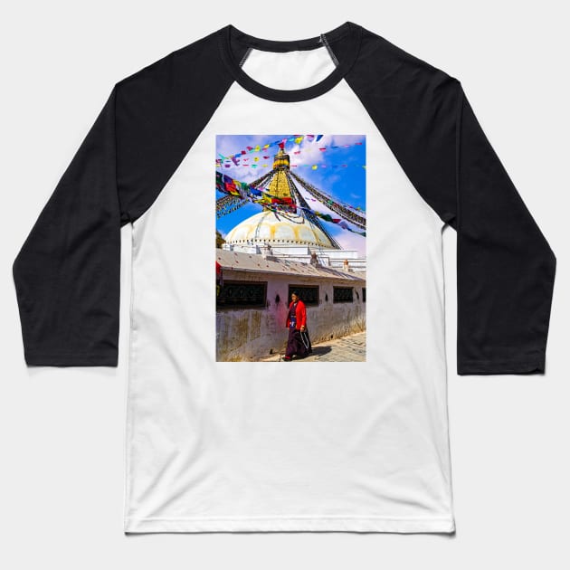 Bodnath Stupa near Kathmandu Baseball T-Shirt by bulljup